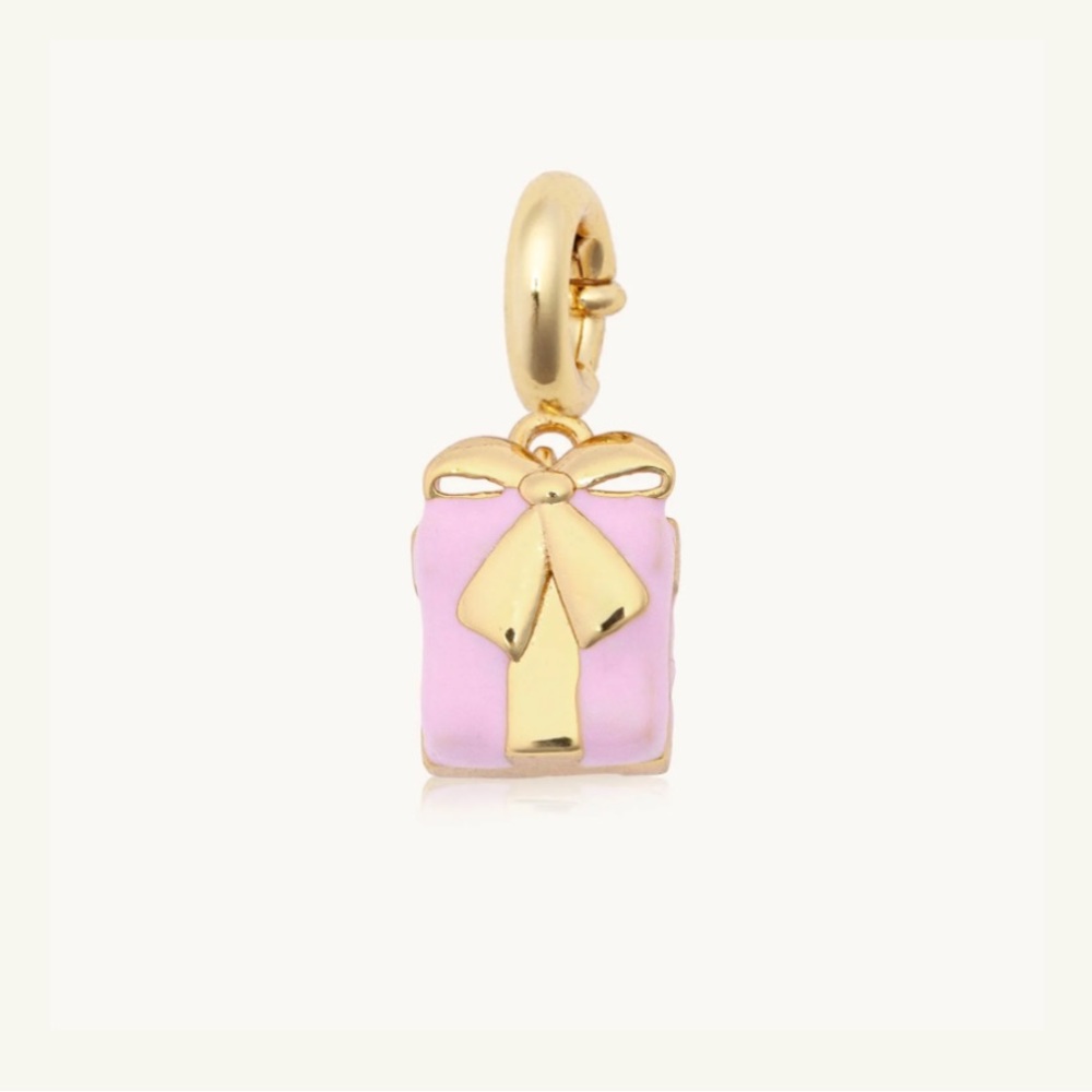 LIKE NEW Little Words Project Pink and Gold Present Gift Box Charm - Picture 2 of 2